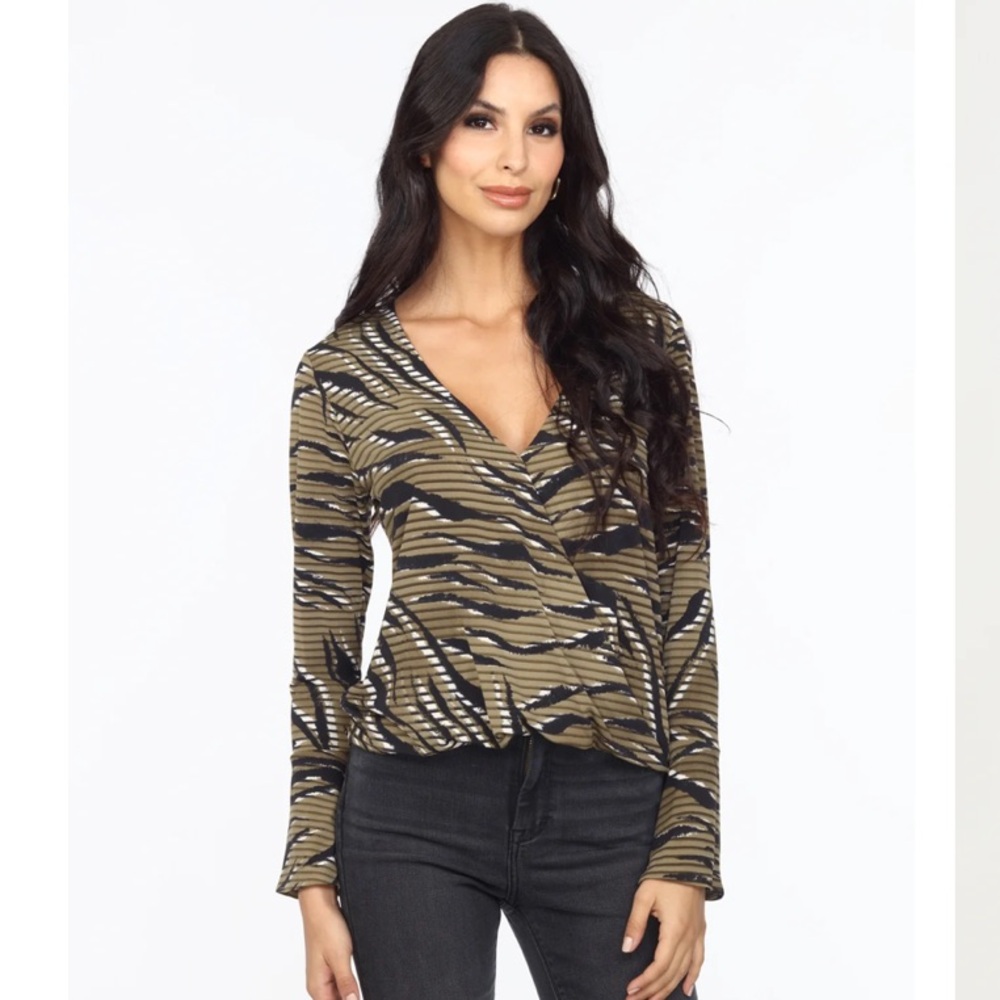 Veronica M Striped V-Neck Long Sleeve Top